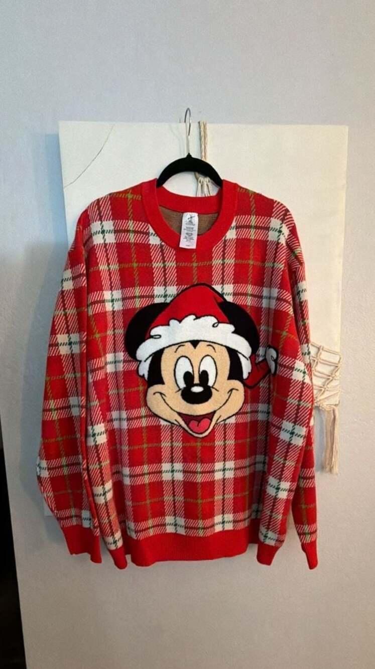 Disney Parks Holiday Mickey Mouse Red Plaid Christmas Sweater
